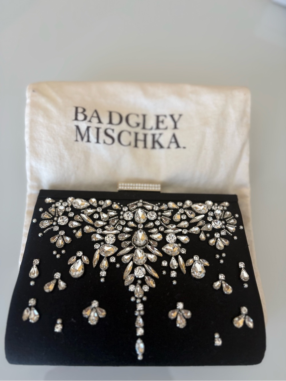 Badgley Mischka Black Crystal-Embellished Evening Clutch
